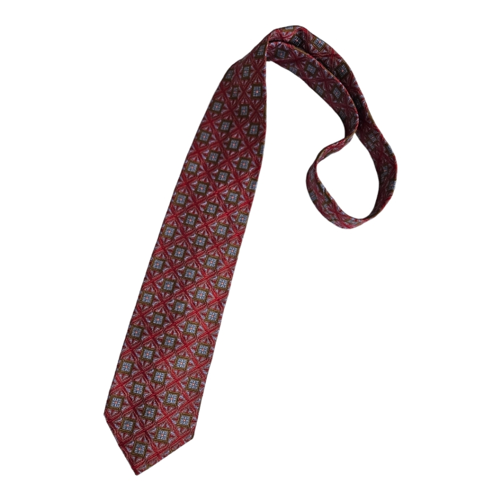 ROBERT TALBOTT Red Geometric Silk DESIGNER Tie HANDMADE USA